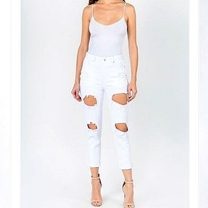 High Waist Distressed Boyfriend Fit Bright White Jeans Size 7